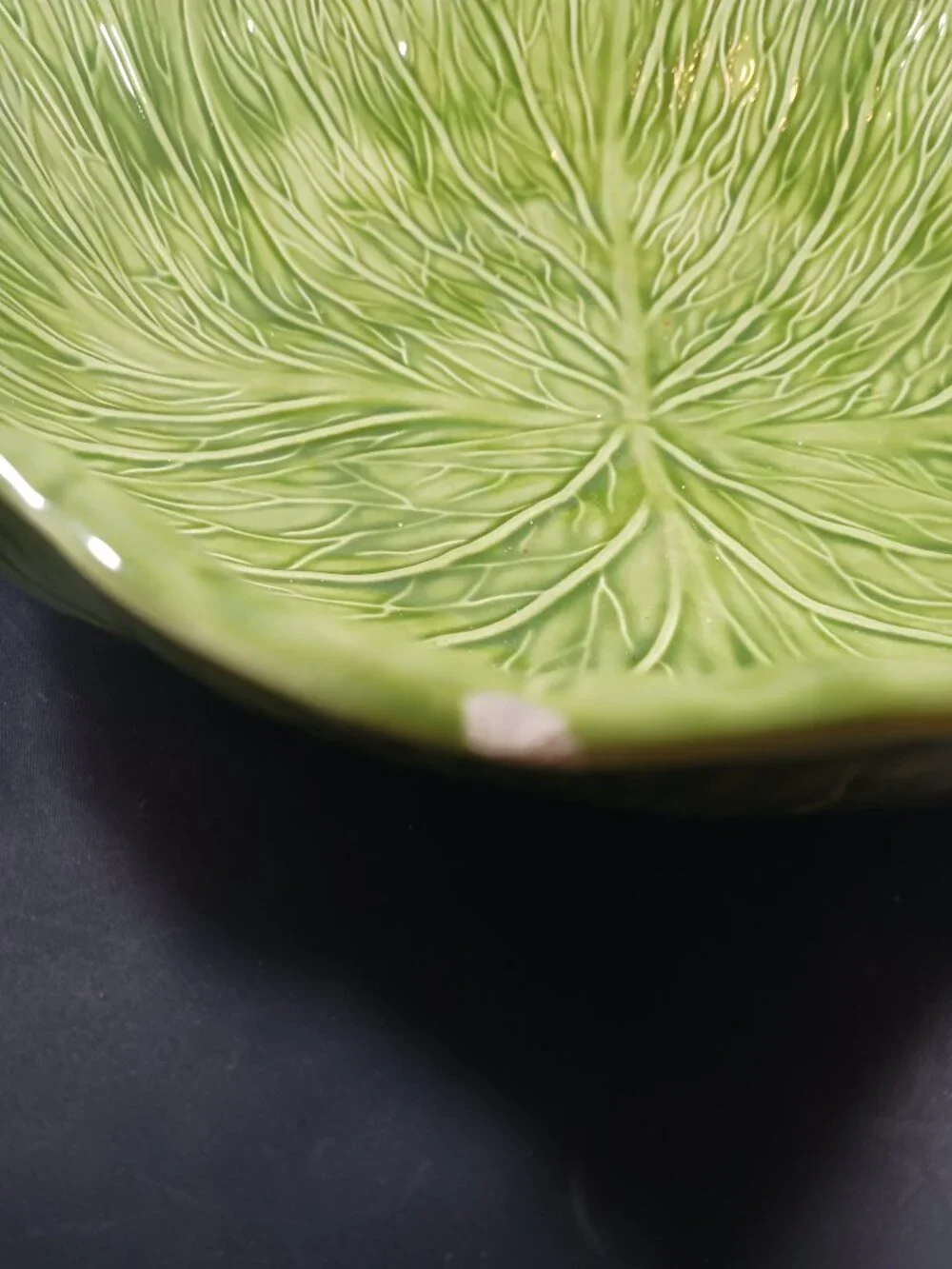 Vintage 70's Green Cabbage Leaf Serving Bowl Handmade Signed